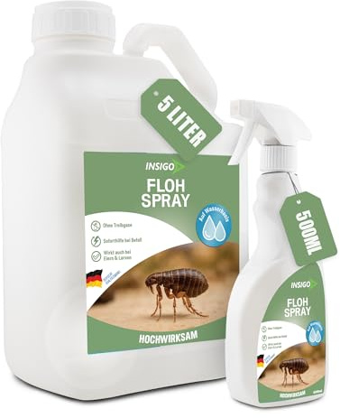 INSIGO Flohspray für Wohnung und Möbel 5L + 500ml - Abwehrspray gegen Flöhe mit Sofortschutz - Floh-Spray für Hunde und Katzen - Flohmittel hochwirksam & laborgeprüft