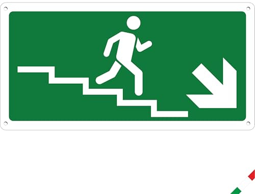 Pubblimania Descent Stairs Rechts Notausgang | Aluminium-Verbundschild 3 mm für Außen-Innenbereich (Rechter Abstieg, 1 Stück)