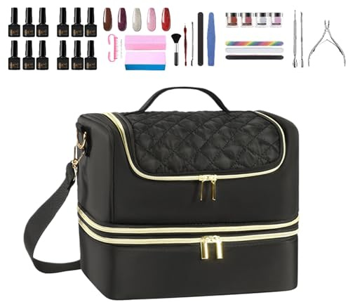 Organizzatore di stoccaggio di strumenti per unghie - Borsa per attrezzi per nail art | Caso di trasporto della tecnologia delle unghie da viaggio portatile per lampada per unghie, cose, nero