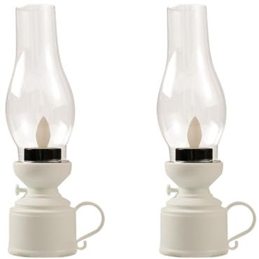 Zerodeko 2 Petroleumlampen Im Vintage-Stil Flammenlos Led-Vintage-Petroleumlaterne Tischlampe Klare Sturmlaterne Batteriebetriebener Nachttisch Für Die Innendekoration (Weiß)