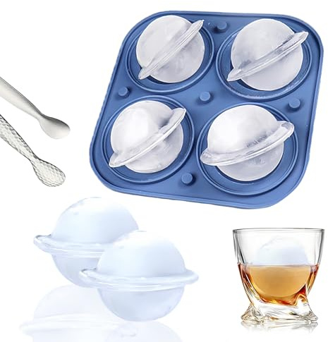 Molde de silicona para cubitos de hielo FainFun 3D grande con tapa, reutilizable, forma de bola, fácil de aflojar, para hielo, whisky, cóctel, zumo (1, azul 4)