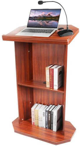 Afitdon Podium en bois, Grand podium en bois, Pupitre de conférencier haut en bois massif premium avec compartiment de rangement à double couche, Pupitre de conférencier pour église, conférence, école