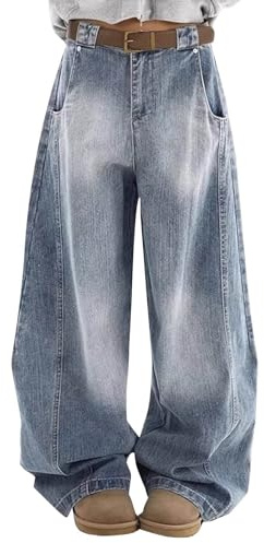 Jean baggy Y2K Boyfriend pour femme - Taille basse - Pantalon en denim - Jambes larges - Pantalon Palazzo - Coupe ample - Pantalon stretch - Pour adolescentes et filles - Streetwear esthétique