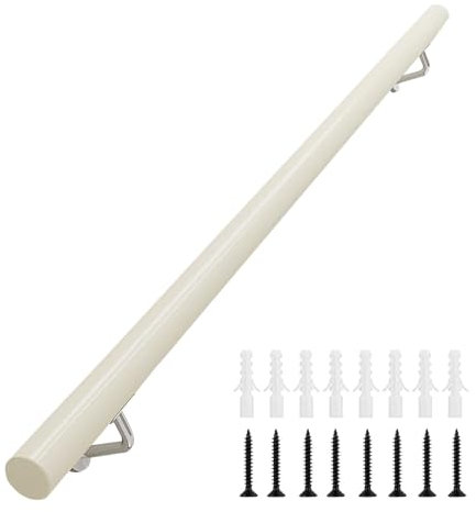 Ringhiera antiscivolo per scale, in legno, per interni ed esterni, per montaggio a parete, robusta, per gradini sicuri, colore bianco (390 cm)