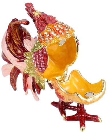 VICASKY Vintage Hahnenstatue Schmuckbox aus Legierung in Gold Kleine Schmuckdose zum Schutz und Organisieren von Halsketten Ringen und Ohrringen zur Kommode Dekoration