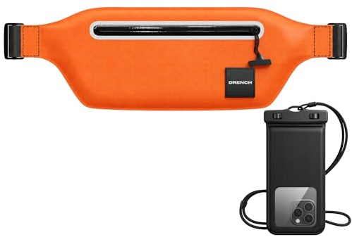 DRENCH 100% Waterproof Orange Bum Bag & Floating Phone Pouch Set | IPX8 Submersible Waist Bag for Kayaking, Fishing & Water Sports | Waterproof Phone Case for Swimming & Outdoor Use