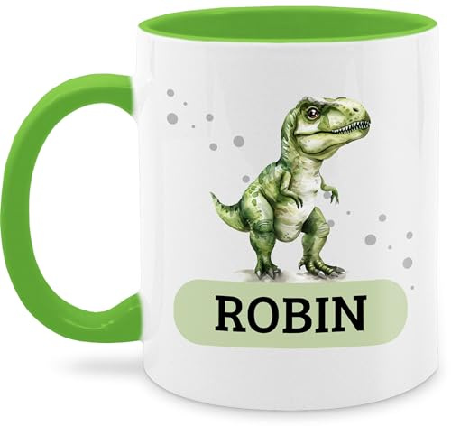 Tasse Tassen 325ml - Dino mit Name personalisiert I T Rex Geschenk Dinosaurier I Dinogeschenk - 325 ml - Hellgrün - kaffeetasse personalisierte tier kinder mit. tieren saurier dinosaur dinosaurs