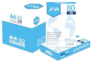 JriA Kopierpapier A4, 80g/m² Druckerpapier, Laser, Inkjet, Faxpapier, 2500 Blatt, 5 Packungen á 500 Blatt, Weiß
