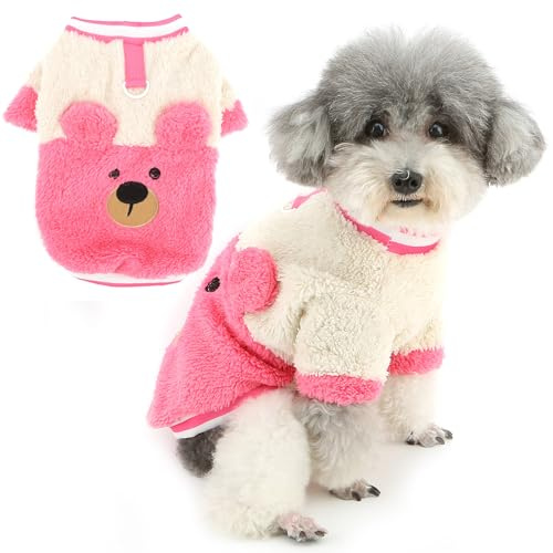Zunea Cute Bear Dog Jumpers for Small Dogs Winter Sweater Coats Pink, S | Soft Warm Sherpa Fleece, D-Ring, Pullover, Short Sleeve, Daily Wear, Walks, Bedtime, Chihuahua Yorkie, Cold Weather Clothes