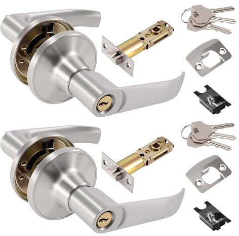 hommova 2 Pack Door Handles with Lock and Key, Aluminium Alloy Handle Internal Wooden Doors for Bedroom Bathroom(Silver, 25-45mm)