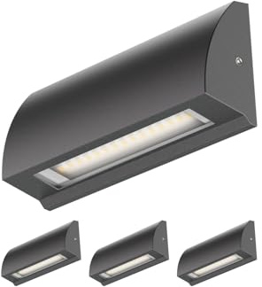 ledscom.de 4x LED Wandleuchte/Treppenlicht SEGIN für außen, IP54, flach, Downlight, anthrazit matt, eckig, 3,8 W, 265lm, warmweiß
