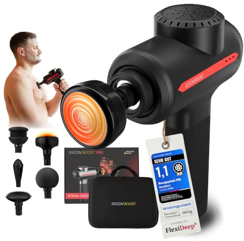 PRO Massagepistole mit Wärmefunktion NOTE 1,1 Massage Pistole mit verstellbarer Massagetiefe - Massage Gun Massagegerät für Rücken Nacken Faszien - Faszienpistole Muskelpistole für Sportler