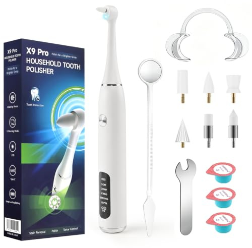 FIVAVA Pulidor de dientes para el hogar – Set de blanqueamiento dental cosmético con 5 niveles de intensidad, 5 cabezales intercambiables, pasta de dientes incluida