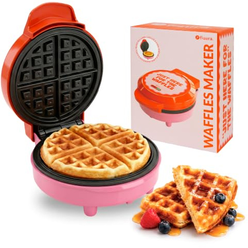 Fisura - Gofrera con revestimiento antiadherente “Here for the waffles”. Máquina para gofres original. Tamaño de gofre de 18,5 cm. Indicador LED de temperatura. 1000W.