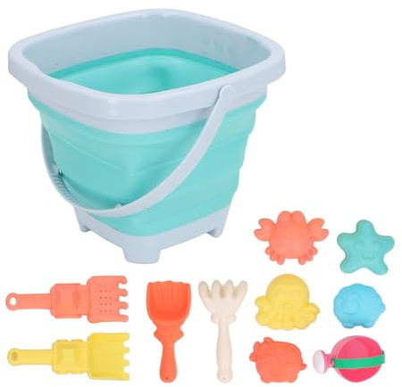 Barn Sandleksaksset Interaktivt Utbildningspålitligt Sandform Kratta Spade Strandsandleksaksset för strand och sandlåda Lek plast silikon 11 delar (Blå hopfällbar hink)