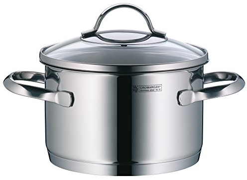 WMF Menerva Plus Kochtopf klein 16cm, Glasdeckel, Fleischtopf Induktion 1,9l, Cromargan Edelstahl poliert, unbeschichtet