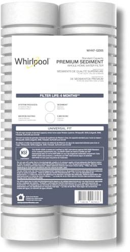 Whirlpool 10 x 2.5 Whole Home Standard Capacity Sediment Filters WHKF-GD05, 5 Micron, 6-Month Filter Life, Reduces Sediment, Sand, Soil, Silt & Rust, for standard filter housings, 2-Pack