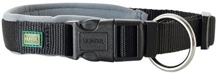 HUNTER Neopren Vario Plus Hundehalsung | strapazierfähiges Nylon, Neoprenpolsterung, stufenlos verstellbar, mit Zugentlastung, Farbe: Schwarz/Grau, Größe: M/2,0