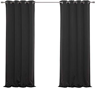 Best Home Fashion Thermal Insulated Blackout Curtains - Stainless Steel Nickel Grommet Top - Black - 52 W X 96 L - (Set of 2 Panels) …