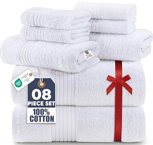 Utopia Towels Set di asciugamani da 8 pezzi, 700 g/m², 2 asciugamani da bagno, 2 asciugamani per le mani e 4 salviette, colore bianco