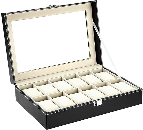 Uten Uhrenkasten 12 Uhrenbox, Uhrenbox Herren, Uhren Aufbewahrungsbox Uhrenschatulle PU, Valentinstag Geschenke