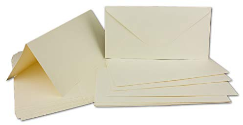 20 Klapp-Karten Set DIN Lang Creme-Weiß - 21,0 x 21,0 cm - 240 g/m² - mit Brief-Umschlägen DIN Lang - 11,1 x 21,1 cm - 120 g/m² - Runde Klappe Nassklebung
