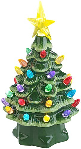 infactory Weihnachtsbaum klein: Deko-Weihnachtsbaum aus Keramik mit LED-Beleuchtung, Timer, 19 cm (Mini Tischdeko, Deko beleuchtet, Baum)