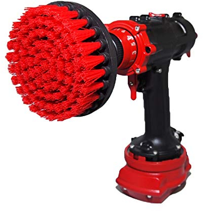 Kornely Premium Drill Brush Professional – Stiff 13 cm Red | Scratch-Free Outdoor Cleaning Brush for Patio Bricks, Decking, Garden Tools, Lawn Mowers, Bicycles, Car Wheels, Pool Tiles and Boat Hulls