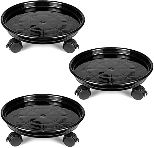 Fasmov 3 Stück 30cm Pflanzenroller Kunststoff Blumenroller Rund Blumentopf-Ständer Tragkraft 50 KG mit Universalrollen für Drinnen und Draußen