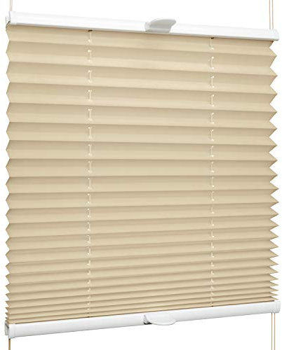 SchattenFreude Klemmfix-Plissee für Fenster | Mit Klemm-Haltern | Ohne Bohren | Beige, Breite: 55cm x Höhe: 150cm