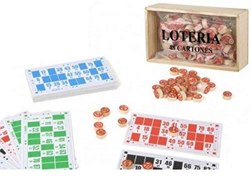 ELAELA Bingo-Spiel, 48 Kartons, 90 Stück auf 2 Seiten, Holzspäne mit den Zahlen bis 90, Ideal für Teen und Adult, Alter 168+