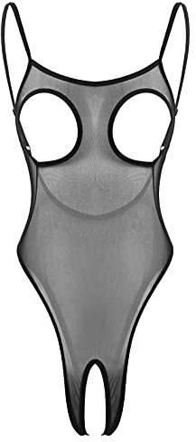 iiniim Women's Hollow Out Breast See Through Sheer Mesh Leotard Thong Bodysuit
