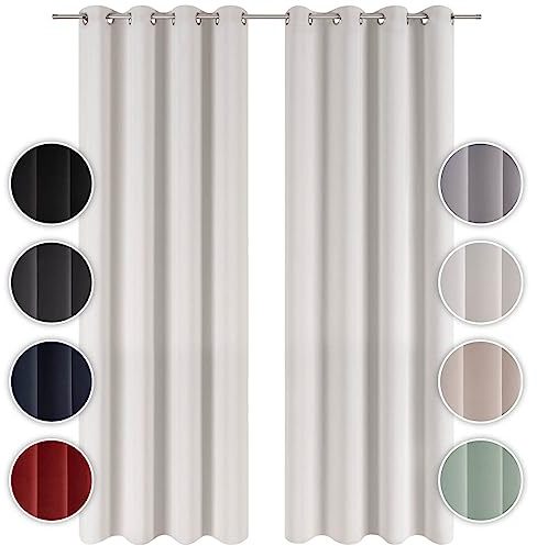 Blumtal Verdunklungsvorhänge 2er Set - Thermovorhang Hitzeschutz - Vorhang Blickdicht mit Ösen - Gardinenschals mit Schlaufen - Vorhänge mit Ösen - Gardinen 295x140 cm-Curtain - Moonlight Grey - Grau