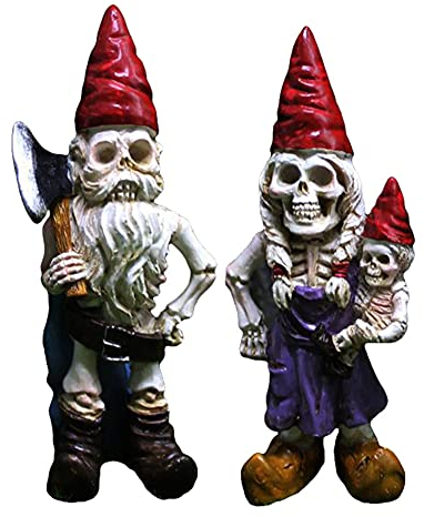 RainbowBeauty Skeleton Gnome Statue Dwarf Couple Statue Skeleton Resin Figurine Zombie Gnome Ornament Halloween Garden Skull Dwarf Sculpture Decoration 2PCS, 4.8*3.3*10.7