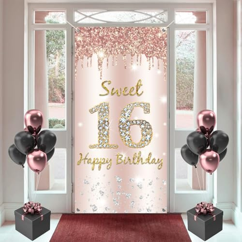16. Geburtstag Deko Mädchen 16th Birthday Hintergrund Banner Türdekoration | 16. Geburtstag Geburtstagsfeier Willkommensschild Girls Sweet 16 Birthday Party Door Banner Roségold