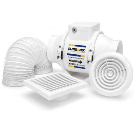 Fantronix 100 mm Inline Bathroom Extractor Fan Kit with Timer | Loft-Mounted Kit With External Wall Vent Cover And Insect Mesh.