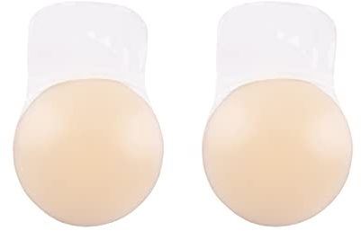mhinese Klebe BHS für Frauen, Wiederverwendbare Invisible Bra für Klebe BH Push Up für Kleine Brüste - TräGerloser Silikon Selbstklebender BH passt für A/B/C Cups. (Beige - A/B/C Cup - T Runden)