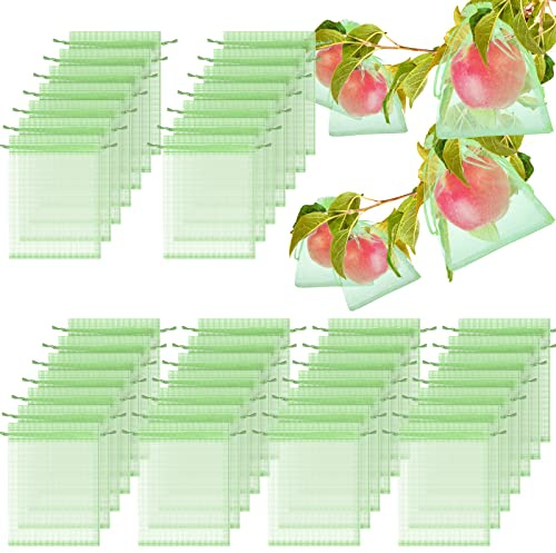 Boao 200 Pcs Fruit Protection Bags Fruit Netting Bags with Drawstring for Protecting Vegetable Net Cover Reusable Mesh Bag for Garden Apple Trees