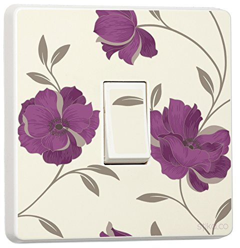 Paquete de 2 pegatinas de vinilo autoadhesivas para interruptor de luz, diseño floral, color morado