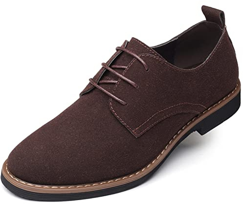 Mens Suede Shoes Dress Shoes Classic Oxford-Fashion Lace Up Derby Shoes Brown UK 12
