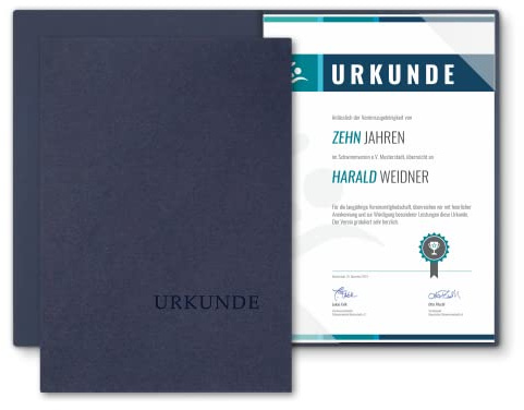 Urkundenmappe A4 Karton - Premium-Qualität mit edler Prägung 'URKUNDE' - BL-exclusivdruck® BASIC - hochwertige Übergabemappen aus 320g/m² Pappe - Urkundenhülle für DIN A4 Papier (Marineblau, 8 Stück)