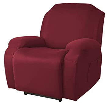 FANSU Stretchhusse für Relaxsessel Komplett Sesselschoner für Recliner Chair, Einfarbig Sesselbezug mit Taschen Wohnzimmer Elastisch Bezug für Fernsehsessel (Rot, 1 Sitzer)