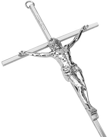 KUXBET Crucifix Wall Cross, Metal Wall Hanging Cross,10inch Silver Jesus Crucifix Home Décor, Gift for Family