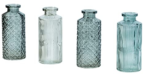 Juego de 4 jarrones verdes de 14 cm de alto, color gris, cristal, decoración de mesa, decoración de primavera, florero de cristal, jarrón decorativo