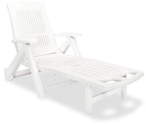Keketa Sonnenliege Klappbar Sonnenliege mit Rollen Gartenliege Strandliege Relaxliege Gartenmöbel Liegestuhl Terrassenliegen Rückenlehne Verstellbar Witterungsbeständig Kunststoff Weiß