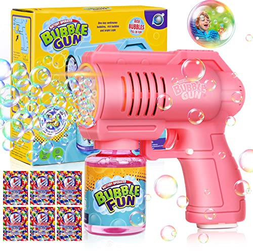 FORMIZON Seifenblasenpistolen, Bubble Machine Automatische mit 130ML Seifenblasenlösung, Seifenblasenpistole für Kinder mit 60ML Seifenblasenkonzentrat, Blasenspielzeug Geschenk für Party (Rosa)