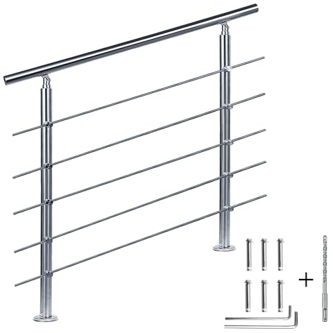 CAVATINY Edelstahl Handlauf Geländer für Treppen Brüstung Balkon mit 5 Querstreben - Innen und Außen Handlauf Geländer Treppengeländer Edelstahl Brüstung Balkon (160CM, 5 Querstreben)
