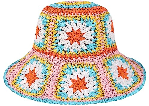 Strohhut für Damen, faltbar, verstaubar, breite Krempe, Sommer-Strandhut, gehäkelt, Fischerhut