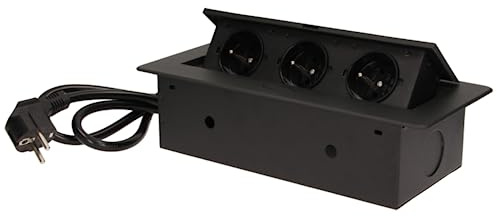Miratic Bloc Prise Encastrable Plan de Travail avec Câble de 1,5 m, 3x2P+T Noir, M1-DS-3070B/FR