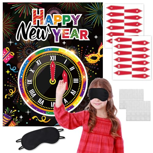 DPKOW Happy New Year Countdown Clock Games for Kids Adult 2026 Colorful New Years Eve Games Party Supplies Decorations NYE Party Decor
